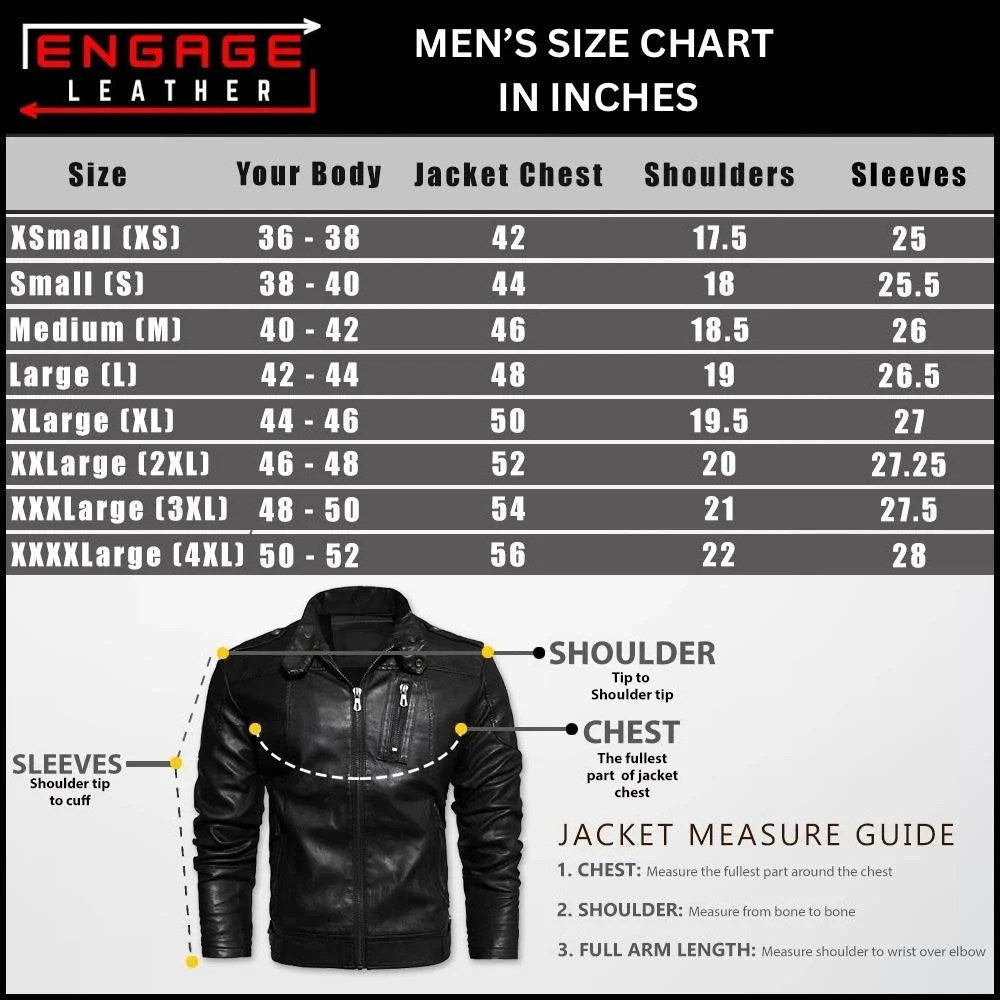 MEN BLACK LEATHER BIKER JACKET HEBRON